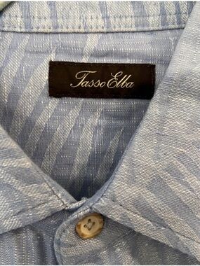 Tasso Elba Sky Blue Subtle Stripe Casual Button-Down Shirt